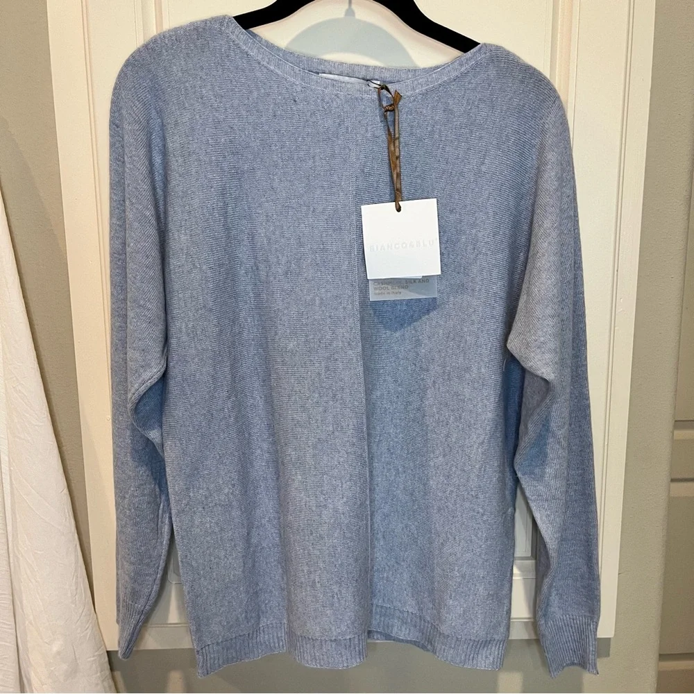 Bianco & Blu Women's Wool Cashmere Silk Blend Sweater Light Blue Size S NWT - Picture 2 of 9